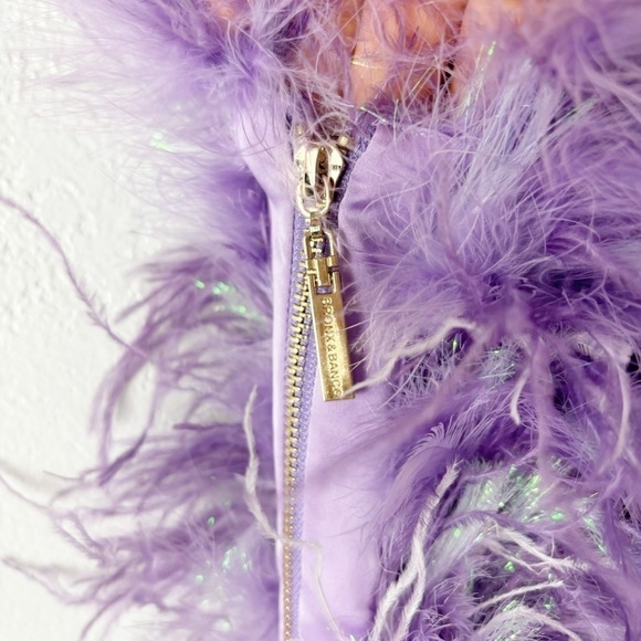 Bronx and Banco Lulu Sequin Glitter Feather One Shoulder Dress Purple Small - Picture 4 of 10